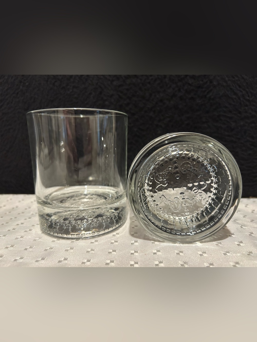 Pair of Crown Royal Clear Glass Raised Bottom Lowball Whiskey Tumblers